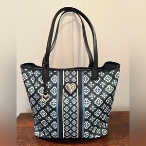 Brighton Messina Shopper Tote Navy Blue and White Floral Print.  Very Nice!